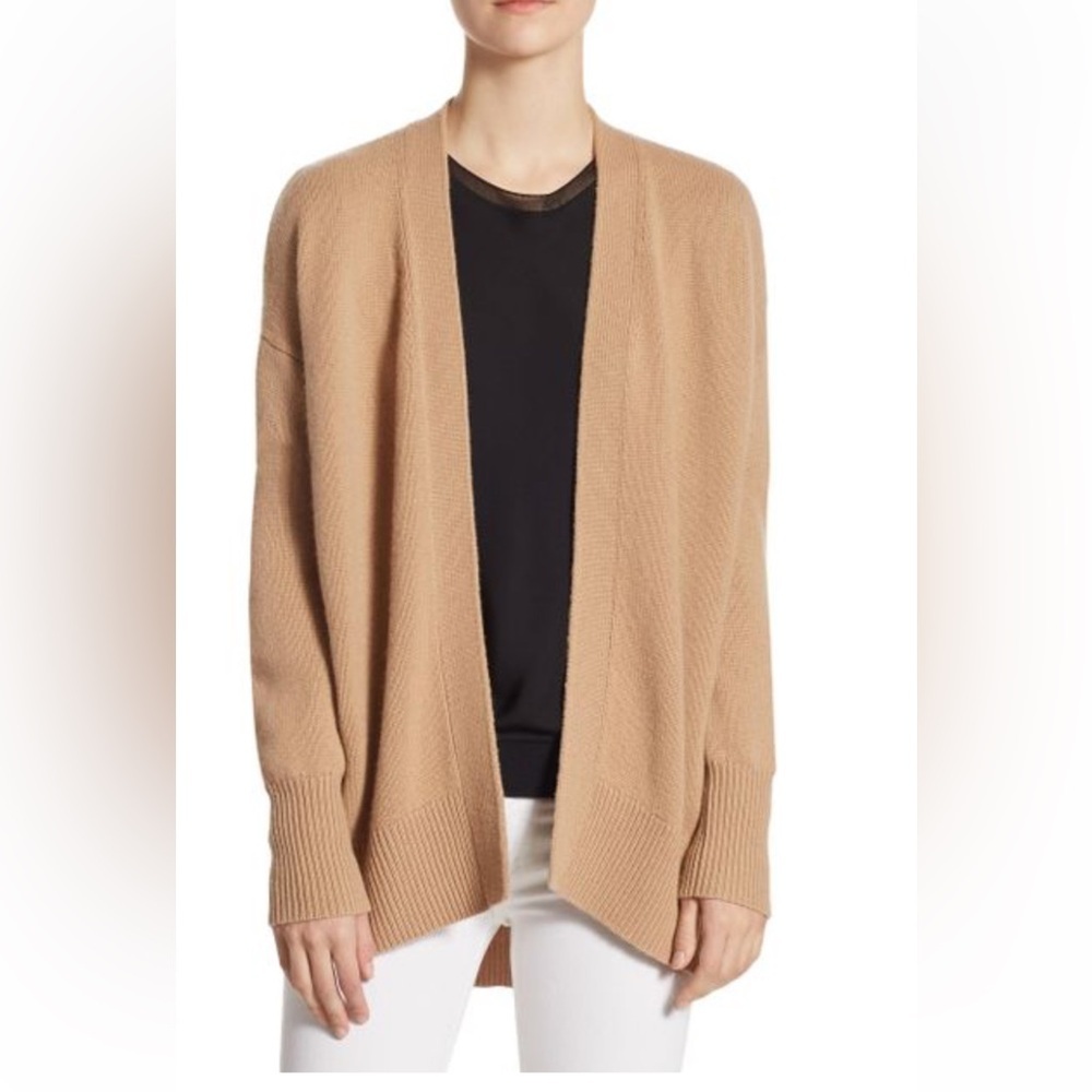 Theory Cashmere Quiet Luxury Minimalist Neutral Cardigan Sweater Small